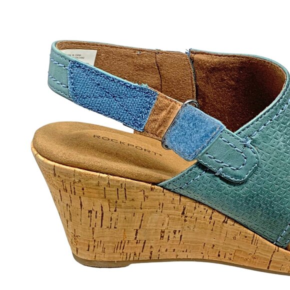 Rockport Cascade Blue Leather Strappy Slingback Zip Wedge Sandals NEW!! - Picture 7 of 13